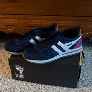 Gola Navy and White Sneakers with Pink Accents